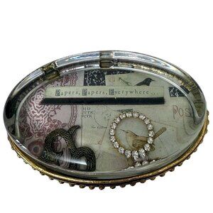 Glass Paperweight Retro Bird Collage Papers Papers Everywhere Rustic Farmhouse